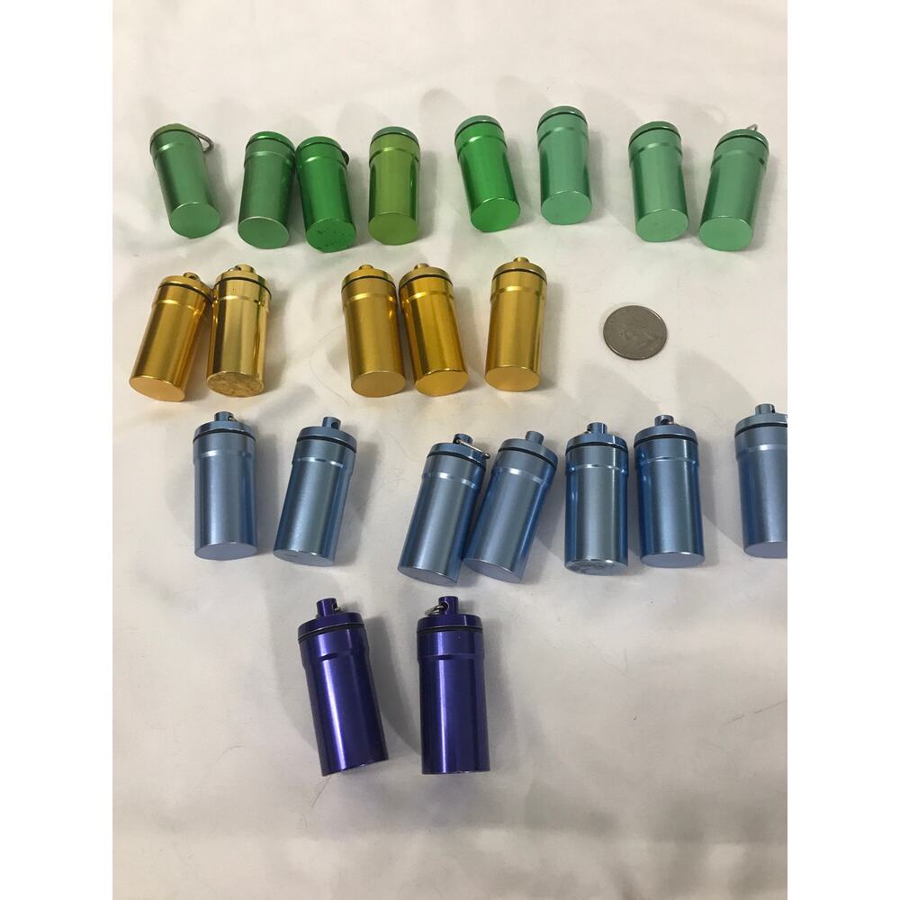 Lot of 21 Waterproof Aluminum Keychain Pill Holders Cache Capsules